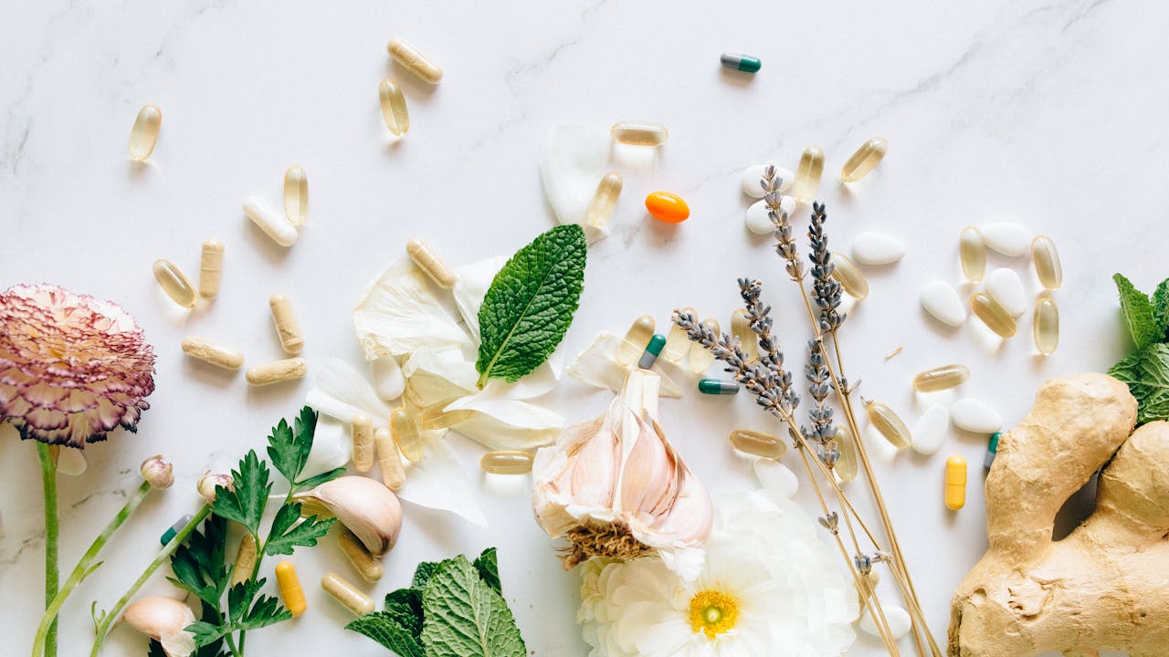 Herbal natural medicines and supplements representing berberine's botanical origins
